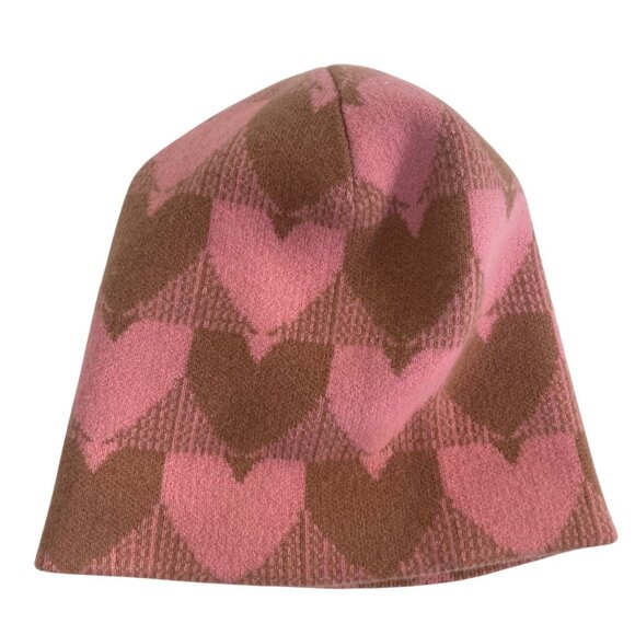 Kerri Rosenthal Cashmere Heart Hat Beanie Pink Brown Warm Quiet Luxury - Picture 11 of 11